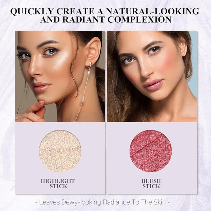 2Pcs Cream Blush Highlighter Makeup Stick Makeup Set Cherry Blush