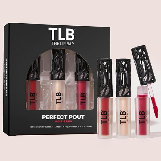 The Lip Bar - Perfect Pout Mini Lip Trio Gift Set (3 Products) - Nonstop Liquid Matte Lipstick & Non-Sticky Lip Gloss - Travel Size - Gift Box - Vegan, Gluten Free, Cruelty Free - Makeup & Cosmetics
