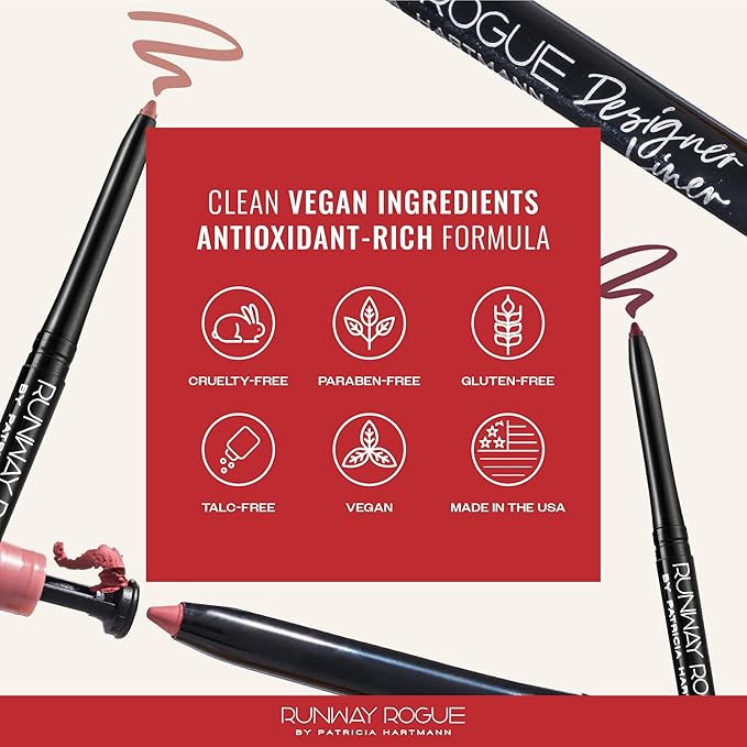 Runway Rogue Designer Liner Lip Pencil, Matte Blush-Pink Lip Liner Pencil and Lip Liner Sharpener, ‘It’s a Wrap’