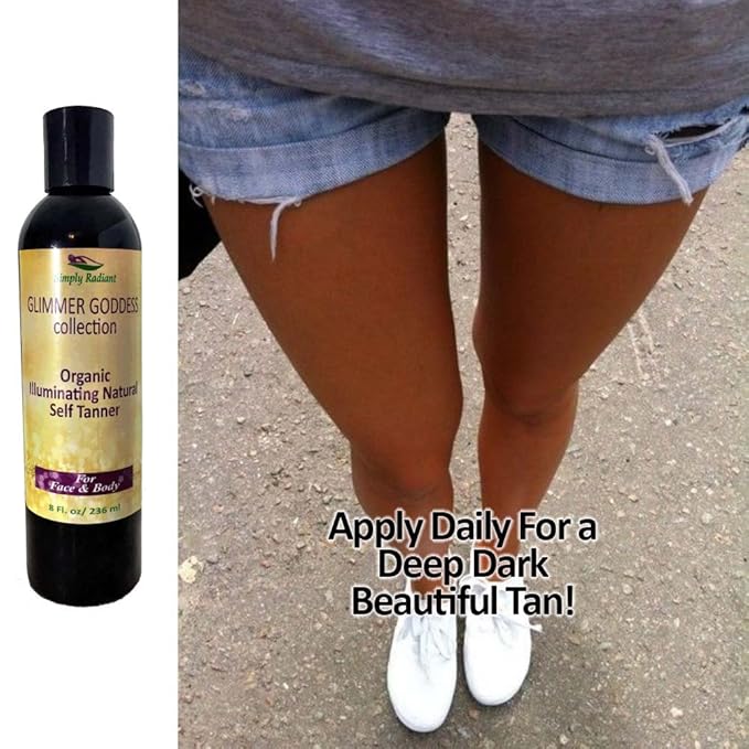 Glimmer Goddess Organic Self Tanner - Natural Tanning Lotion - Vegan, Cruelty-Free, Paraben-Free - Streak-Free, Hydrating, Long-Lasting Tan, All-Natural Ingredients, 8 oz
