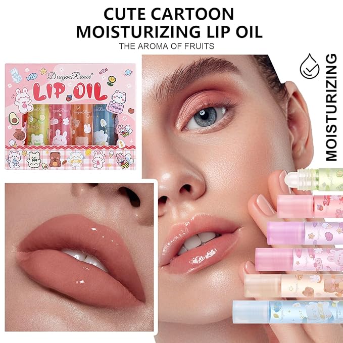 6 Pcs Roll-on Lip Gloss Set, Clear Lip Gloss Crystal Jelly Liquid Lipstick, Plumping Lip Oil Moisturizing Hydrating Non-Sticky, Nice Gift for Women Girl