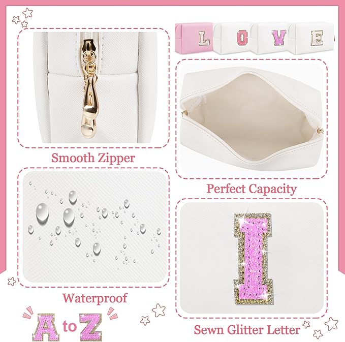 Initial letter patch makeup bag,