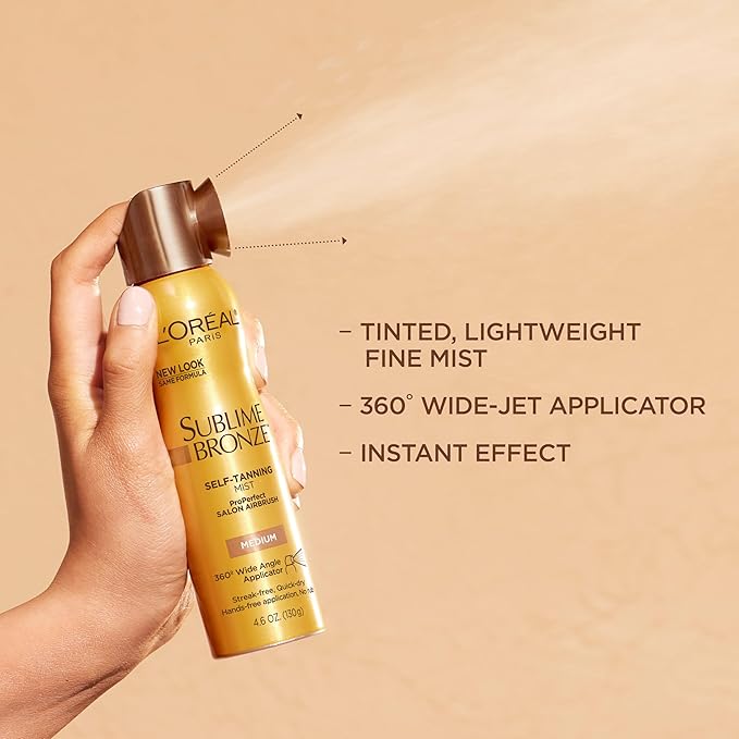L'Oreal Paris, Sublime Bronze Self-Tanning Mist, Medium Natural Tan, Aerosol, 4.6 oz