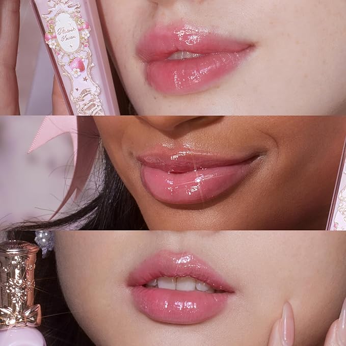 Flower Knows Violet Strawberry Rococo Glowy Lip Gloss G01+G02 +Hair Clips Set