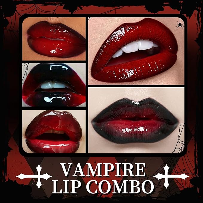 Vinyl Red Velvet Ink Liquid Lipstick with Black Lip Liner Gothic Lip Combo Halloween Makeup, Long Wear Waterproof Lip Gloss Non Sticky Moisturizing Lip Stain Tint Glossy Lip Color for Women