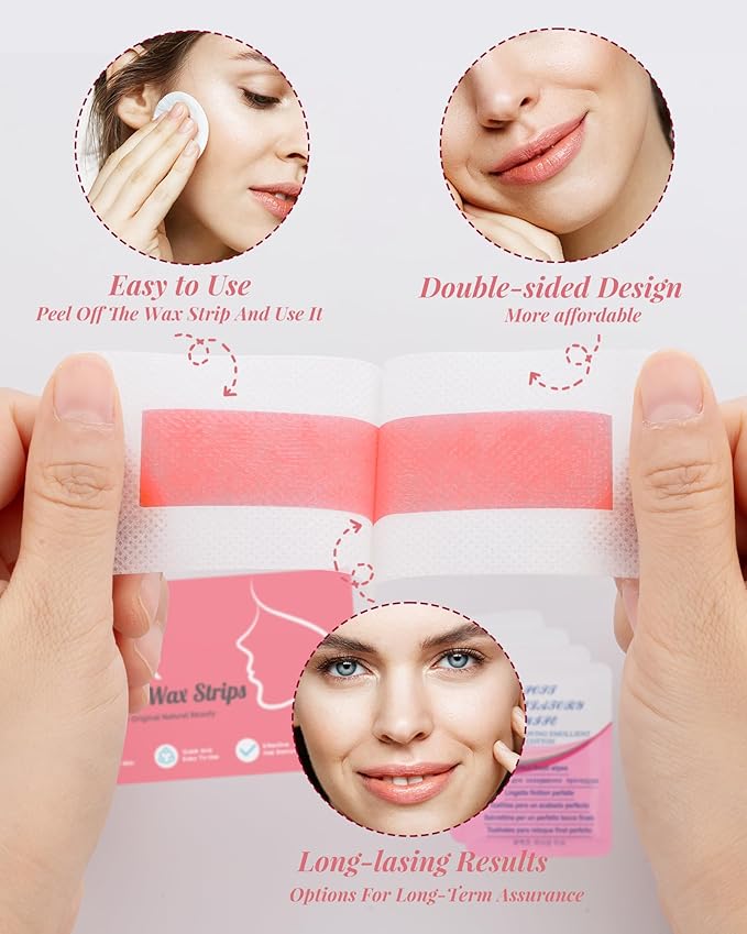20PCS Facial Wax Strips for Hair Removal, Facial Hair Removal for Women, Waxing Kit for Women's Face, Bikini, Chest, Body, Arms, Legs, Back, & Brazilian | 20ct Waxing Strips & 4 calming Oil Wipes
