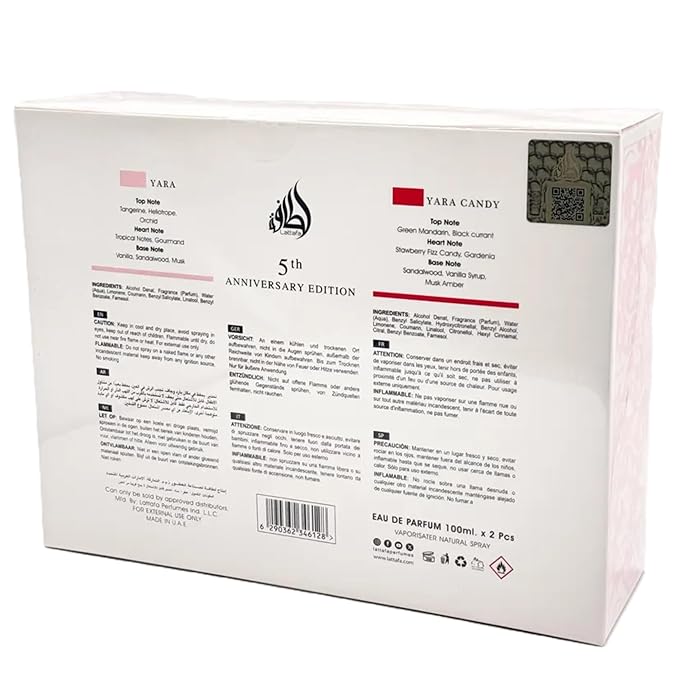 Lattafa Yara 5th Anniversary Edition – Floral, Fruity, Gourmand, Vanilla – 2-Piece Eau de Parfum Gift Set for Women (Yara & Yara Candy, 2 x 3.4 Ounce Sprays)