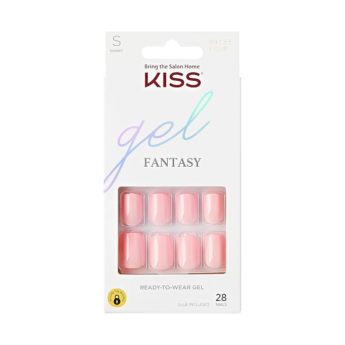 KISS Gel Fantasy Ready-To-Wear Fake Nails, Short, Square - After Last Night, Smudge Proof, Waterproof, No Dry Time, Durable, Flexible, DIY Manicure, Salon Quality, Long Lasting | 28 Count