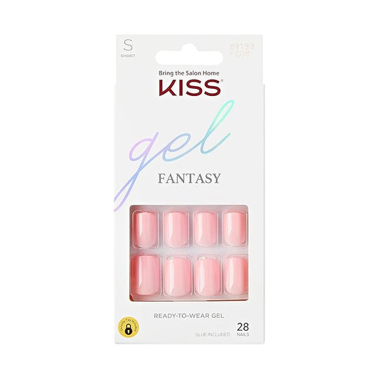 KISS Gel Fantasy Ready-To-Wear Fake Nails, Short, Square - After Last Night, Smudge Proof, Waterproof, No Dry Time, Durable, Flexible, DIY Manicure, Salon Quality, Long Lasting | 28 Count