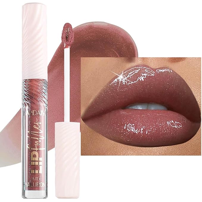 ﻿Rose Tan lip plumper gloss Tinted Glitter Lipgloss Lip Oil Teens Moisturizing Lipstick Lip Balm High Shine And Vegan Plumping Lip Gloss For Women Girls Long-Lasting Dry Lip Care Lip Gloss 05