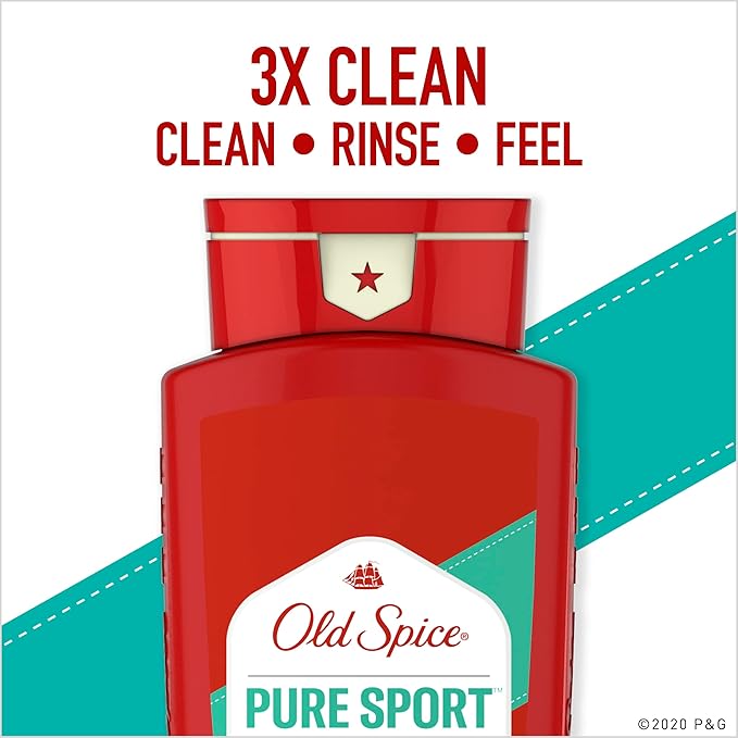 Old Spice Refreshing Body Wash for Men, High Endurance, 3X Defense, 24/7 Shower Fresh with Long Lasting Scent, Pure Sport Scent, 24 oz (Pack of 4)