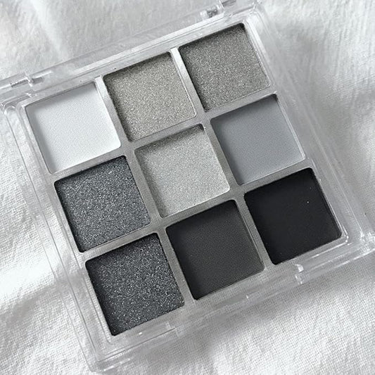 Black Smokey Eyeshadow Palette, 9 Colors Black Silver Gray White Goth Eyeshadow Makeup Palette, Waterproof Cool Toned Matte Glitter Eyeshadow Palette Sombras De Ojos Profesional