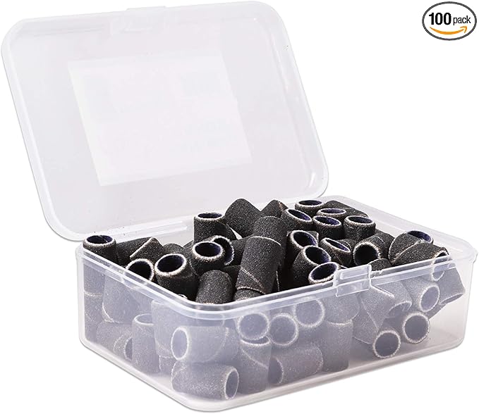 PANA 100 Pieces Nail Sanding Bands Professional Nail Manicure Great Fit for Nail Drill Bits for Acrylic Nails (180 Grit, Black)