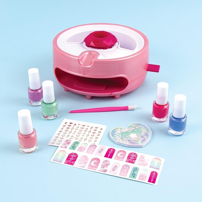 Light Magic Nail Dryer & Polish Set for Girls & Teens - 5 Vibrant Nail Colors, Art Stickers, Nail File, Cuticle Pusher & Dryer - Water-Based, Non-Toxic Polish Perfect Spa Day Manicures Make it Real