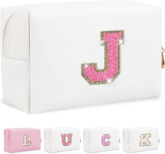 Initial letter patch makeup bag,