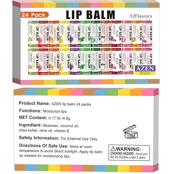 AZEN 24 Pack Lip Balm Stocking,