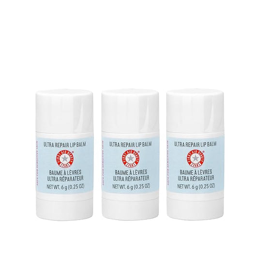 First Aid Beauty - Ultra Repair Lip Balm, Instant Hydration and Moisture for Soft, Supple & Plump Lips, Concentrated Formula of Botanical Oils, Butters & Waxes, Cruelty Free, 0.25 oz, 3ct
