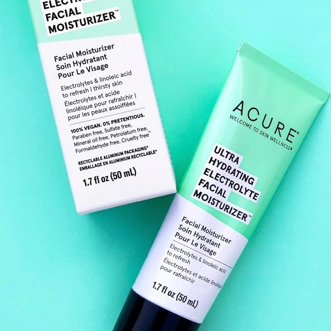 Acure Ultra Hydrating Electrolyte Facial Moisturizer | 100% Vegan | For Dry Skin | With Plant Squalane & Prickly Pear For Intense Moisture | Easily Absorbed 1.7 Fluid Ounce (Pack of 1)