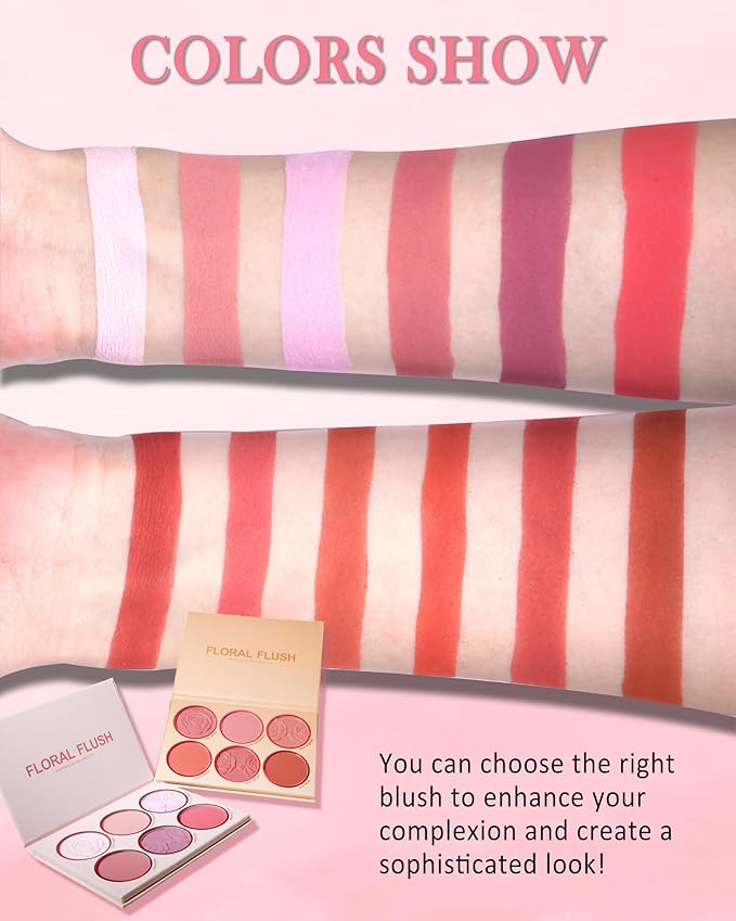 Matte Face Blush Palette with Brush-6 Color High Pigment Silky Mineral Blendable Blusher Contour Powder for Cheeks,Longlasting Facial Beauty Cosmetic,Mother's Day Makeup Gift for Women Girl-Set 02