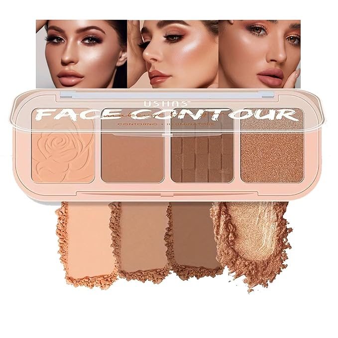4 Colors Contour Palette, Face Contouring Highlighters Bronzer