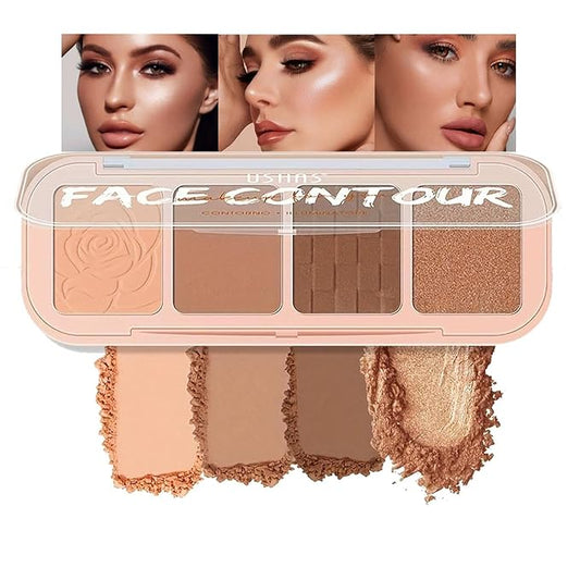 4 Colors Contour Palette, Face Contouring Highlighters Bronzer