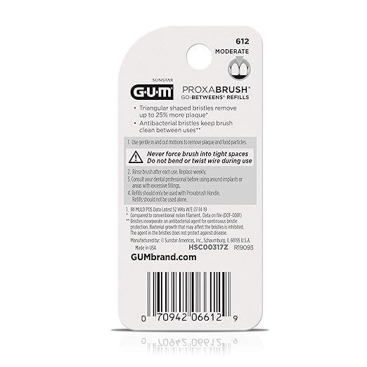 GUM Proxabrush Go-Betweens Refills - Moderate - Compatible with GUM Permanent Handle - Reusable Interdental Brushes - Soft Bristled Dental Picks, 8 Count