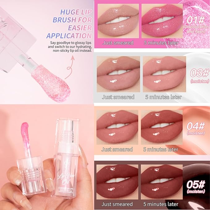 Magic Color Changing Lip Oil, 2024 New Warm Change Moisturizing Lip Gloss Hydrating Lip Oil, New Upgraded Magic Big Brush Color Changing Lip Oil Long Lasting Nourishing (Rase 04#)