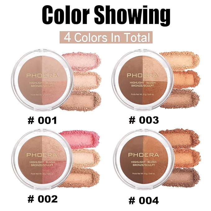 PHOERA Foundation, PHOERA Contour Palette,Shades with Highlighter & Contour/Warm peach+#002)