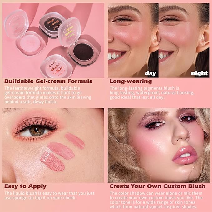 Color Changing Blush,3-in-1 Warm Change Blush,Pink Cream Blush,Transparent Skin Tone(01)