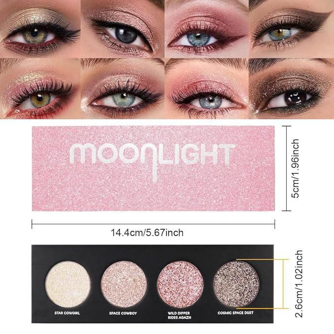 Shiny Highlight Eyeshadow Palette 4 Colors, Cosmetics Shimmer Palette, Cruelty-Free and Vegan Formula, Glitter Eyeshadow for Professional Makeup Kit (A#)