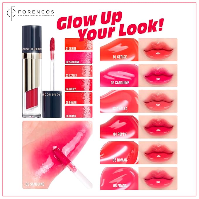 FORENCOS Tattoo Glass Lip Gloss Tint, Korean Glossy Tint/Stain, High Pigmentation, Glasting Shine, Long Lasting, Moisturizing, Lightweight, Non-Sticky Formula (05 ROMAN)