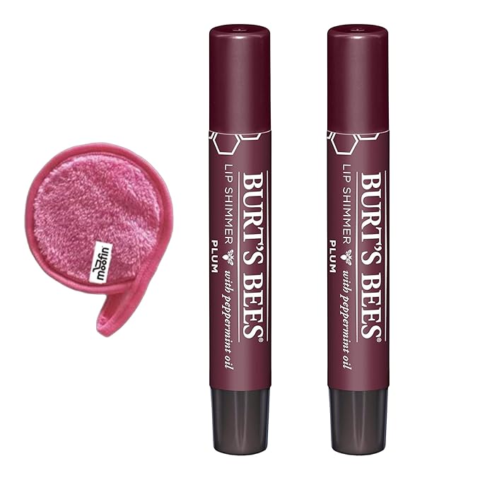 Lip Shimmer Shade, 100% Moisturizing Tinted Lip Balm, Bundled with Bonus Moofin Makeup Cleansing Cloth, Hydrating Beeswax & Fruit Oils, Lip Balm Shimmer, Clean Formula~ [Pack of 2]