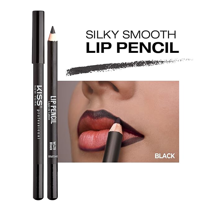 Professional Slim Lip Pencil, Creamy Soft Lip Liner, Smooth Long-Lasting Rich Lip Color, Natural Lip Makeup, Water-Resistant Lip Crayon (Black)