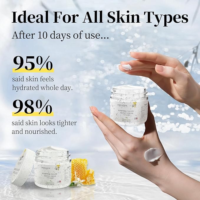 Grass-Fed Beef Tallow for Skin Made in USA, Absorbent, Soothing Tallow and Honey Balm, Smoother Beef Tallow for Face, Whipped Beef Tallow Moisturizer, Tallow Cream (2oz. Vanilla Scented)