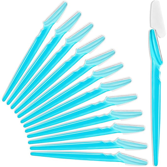 12 Pcs Eyebrow Razors, Face Razors Multipurpose, Exfoliating Dermaplaning Tools, Eyebrow Trimmers Shaver with Safety Cover, Facial Hair Removal for Women Men Body Use (Blue)