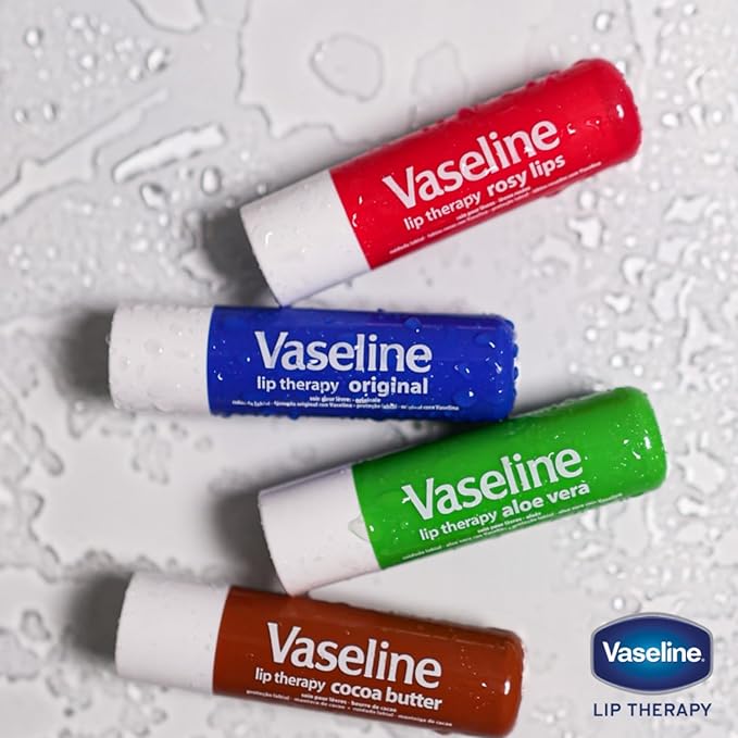 Vaseline Lip Therapy Care Aloe Fresh, Fast-Acting Nourishment, Ideal for Chapped, Dry, Cracked, or Damaged Lips, Lip Balm, 4-Pack, 0.16 Oz Each