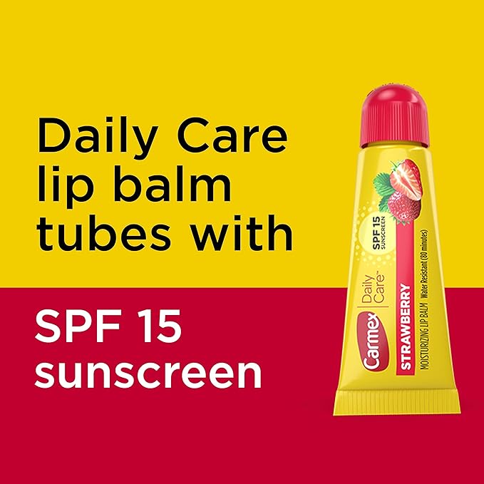 Carmex Daily Care Moisturizing Lip Balm with SPF 15, Strawberry Lip Balm Tubes, 0.35 OZ Each - 3 Count (Pack of 3)