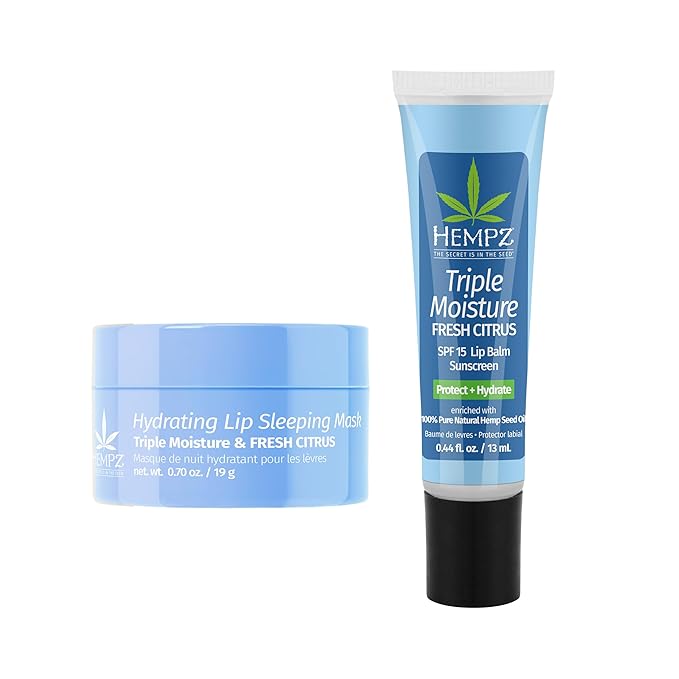 Hempz Hydrating Lip Sleeping Mask - Triple Moisture Fresh Citrus (.70 Oz.) | Overnight Hydrating Lip Balm with Triple Moisture SPF 15 Lip Balm, Ultra Hydrating Lip Care for Men or Women, .44 oz.