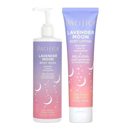 Pacifica Lavender Moon Body Wash & Lotion Set of 2 – Calming Aromatherapy Bath & Body Duo w/Lavender & Rose Antioxidants & Hyaluronic Acid for Soft Smooth Skin Clean Beauty Vegan Formula Cruelty-Free