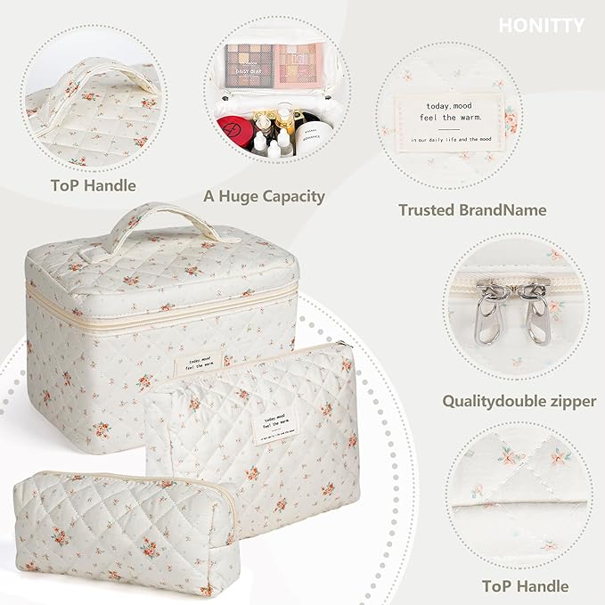 Makeup bag, quilted makeup bag,large