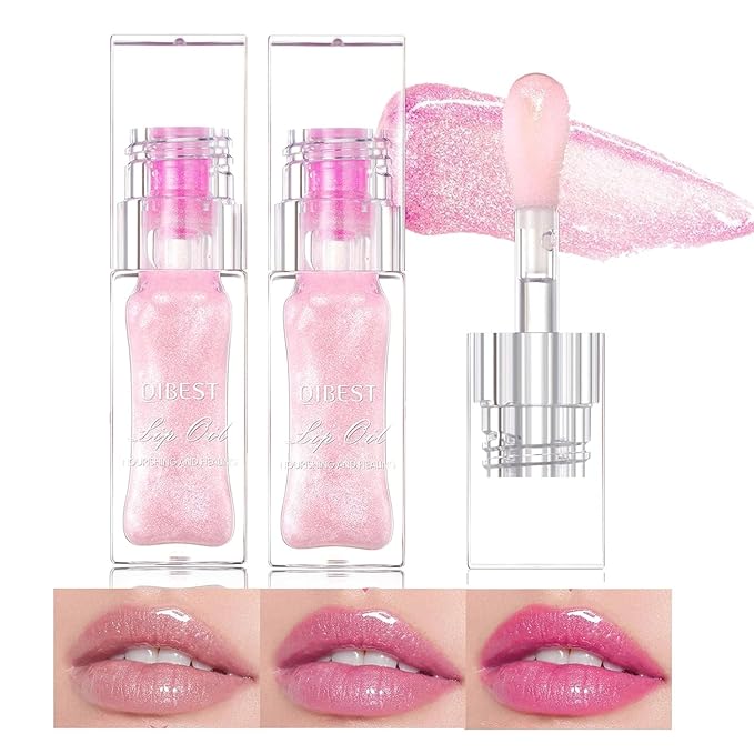 2PCS Color Changing Moisturizing Lip Glow Oil，Long Lasting Lip Glow Oil Non-sticky Warm Change Glitter Lip Tint， Tinted for Lip Care and Dry Lips Gloss Lip Balm(2 boxe