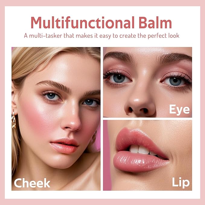 Multi Cream Blush & Blush Brush Set, Korean Makeup Blush for Cheeks, Multi-Use Face Balm, Lightweight & Hydrating, Blendable Color, Non-Greasy, Soft Bristles for Radiant Finish (Pink Sakura)