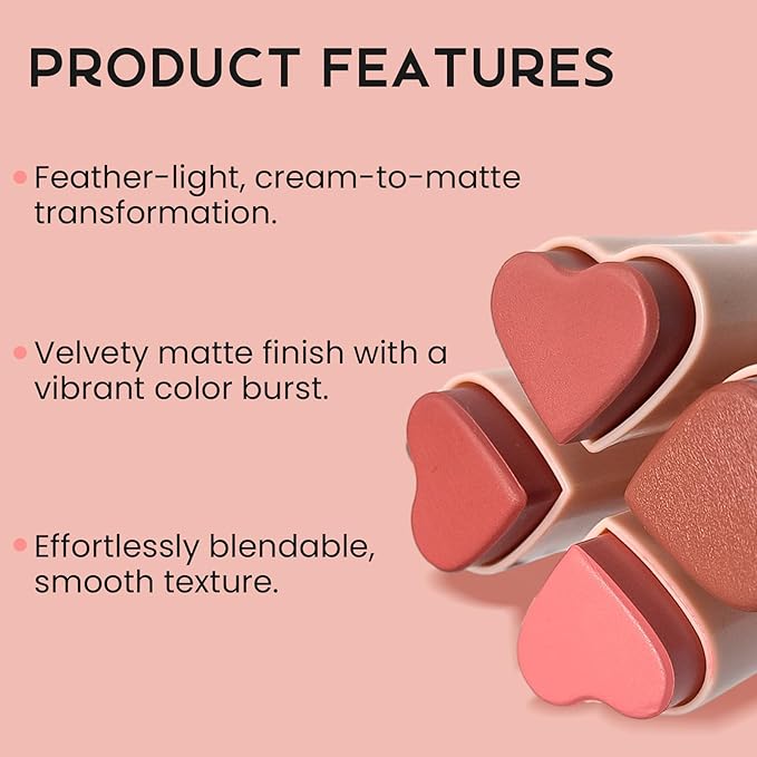 Blush Stick for Cheeks, Cream Blush with Heart-shaped, Blossom Sakura