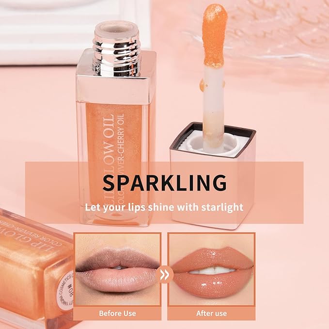 2PCS Hydrating Lip Glow Oil, Plumping Lip Gloss, Clear to Pink Lip Oil Gloss, Transparent Moisturizing Lip Balm, Natural Lip Plumper, Lip Plumper Gloss Make Lips Fuller and Moisturizing