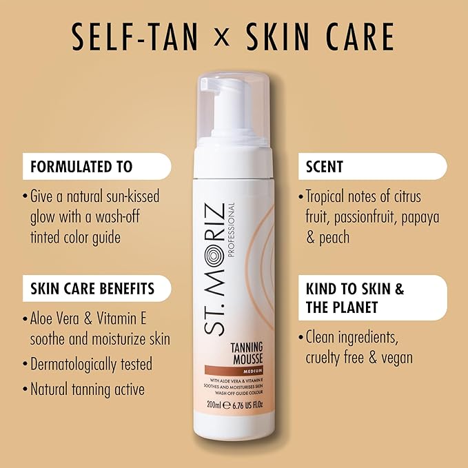 St. Moriz Professional Medium Self Tanner Mousse - Sunless Instant Self Tanning Foam for a Golden, Natural Looking Fake Tan - Moisturizing Tanner – With Aloe Vera & Vitamin E - Vegan (6.76 fl oz)