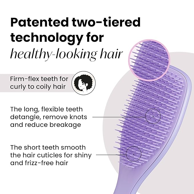 Tangle Teezer Ultimate Detangler Curly Hair Brush, Dry & Wet Hairbrush, Reduces Frizz & Breakage, for 3C to 4C Curly Hair Types, Purple Passion