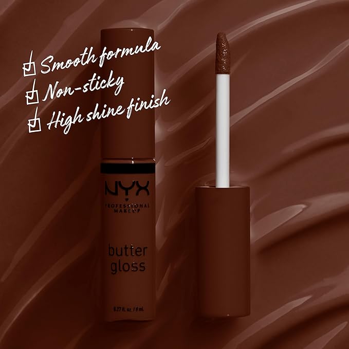 NYX PROFESSIONAL MAKEUP Butter Gloss Brown Sugar, Non-Sticky Lip Gloss - Lava Cake (Rich Brown)