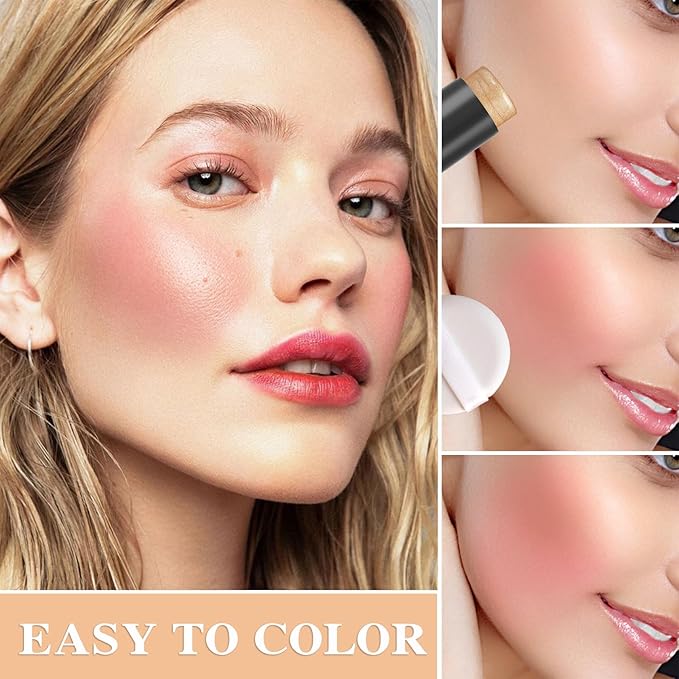 3P Cream Blush Stick with Brush,Waterproof Multi Cream Makeup Q345