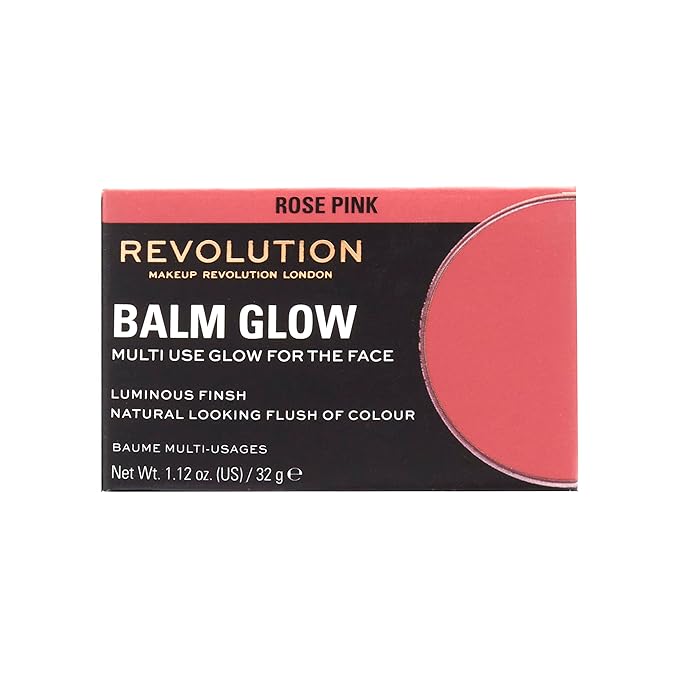 Revolution, Balm Glow, Multi-Use Balm for Cheeks, Eyes & Lips, Buildable Formula, Dewy Finish, Rose Pink, 1.12 Oz.