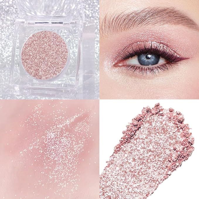 Monochrome Pressed Eyeshadow, Waterproof Neutral Powde Mini Shimmer Rose Gold Pink Eyeshadow, sombras para ojos, Talc, Paraben & Cruelty Free (H05#Shimmer Rose Gold Pink)